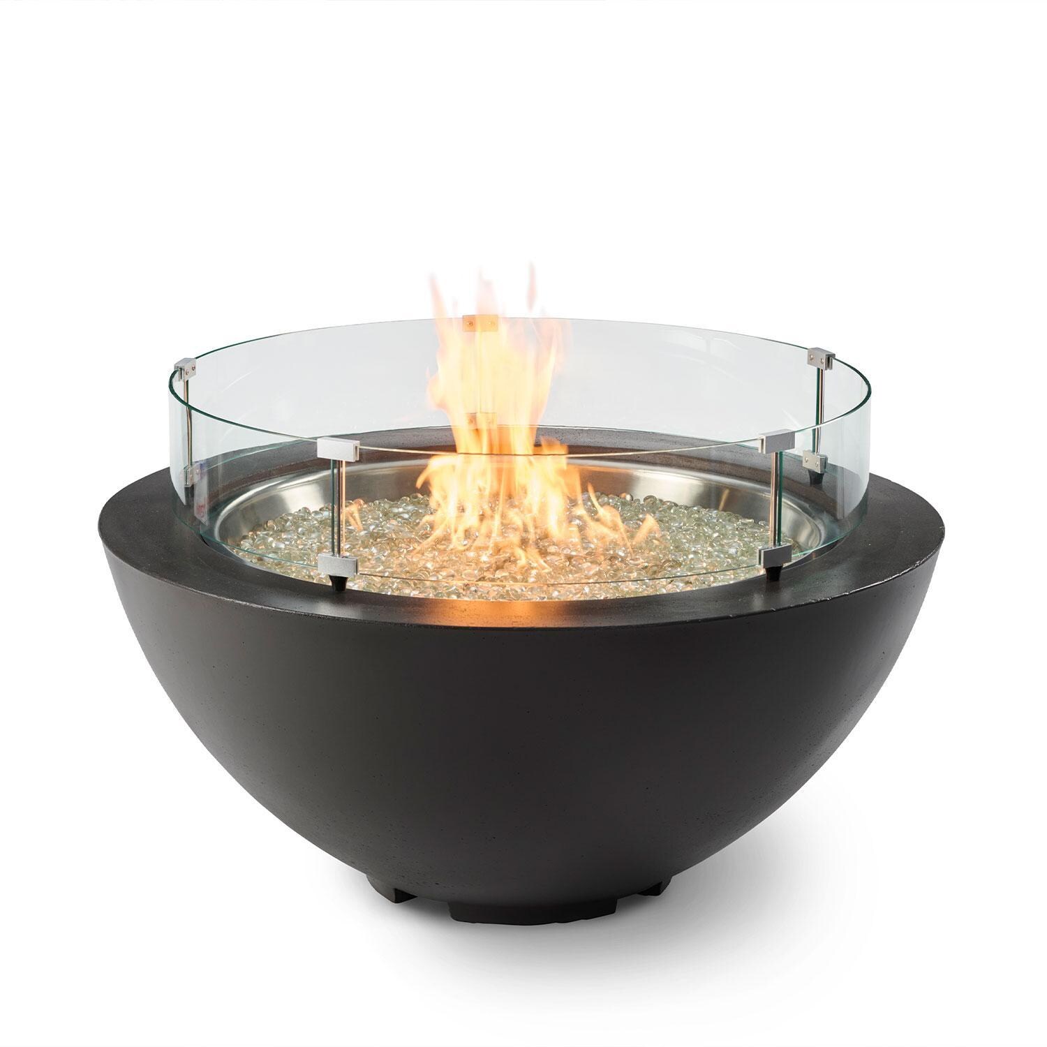 Villa View 42 Inch Round GFRC Propane Fire Bowl w/ Electronic Ignition  in Midnight Mist by Lakeview Outdoor Designs - Wind Guard Attached - White Background thumbnail