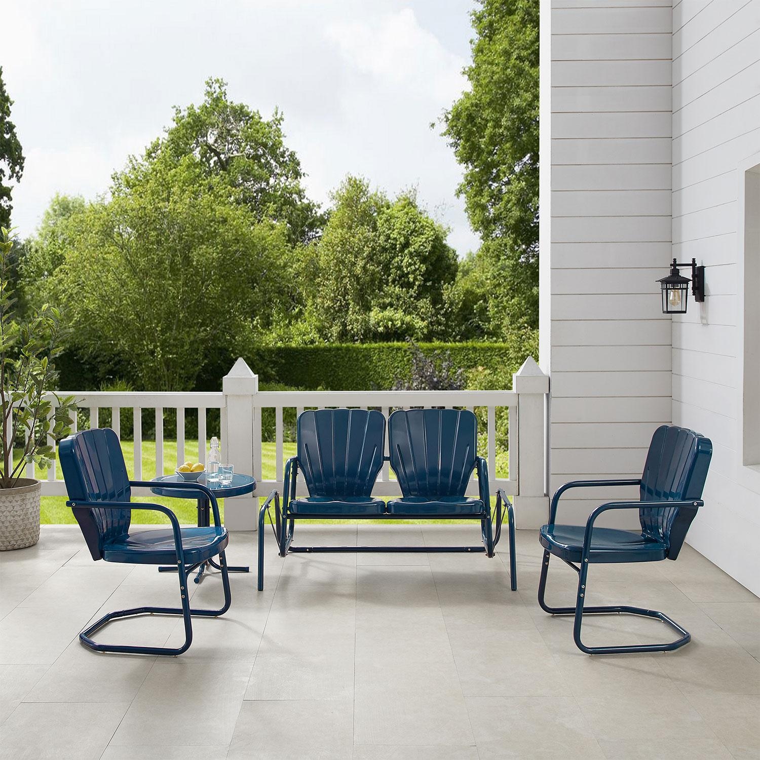 Ultimate Patio UP-32255NV 4Pc Retro Outdoor Loveseat Glider Patio Set in Navy Gloss - Back Patio - Lifestyle thumbnail