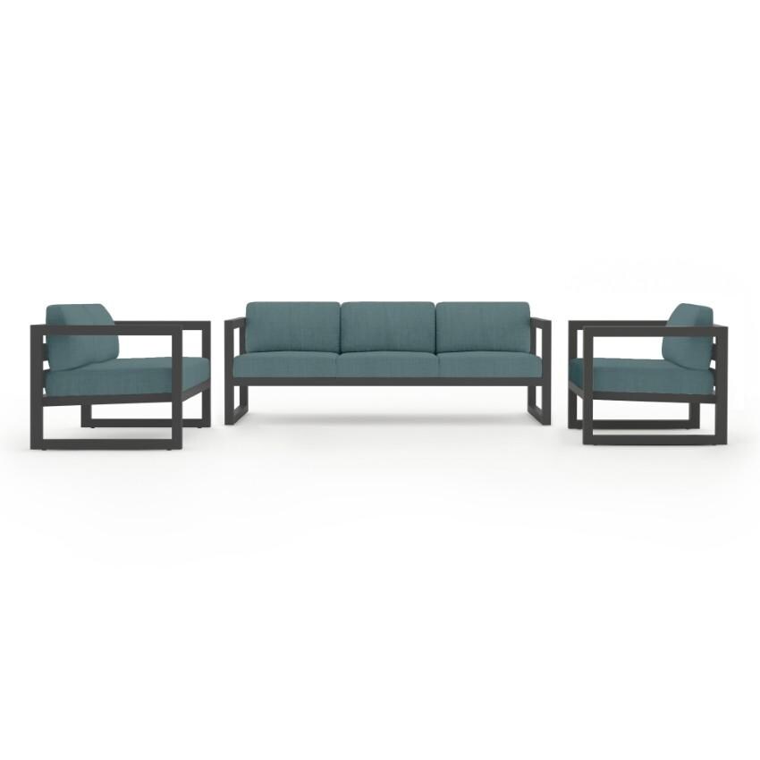 Misty Cove 3 Piece Seating Set in Slate w/Sofa & Cast Lagoon Cushions by Lakeview - Side View - White Background thumbnail