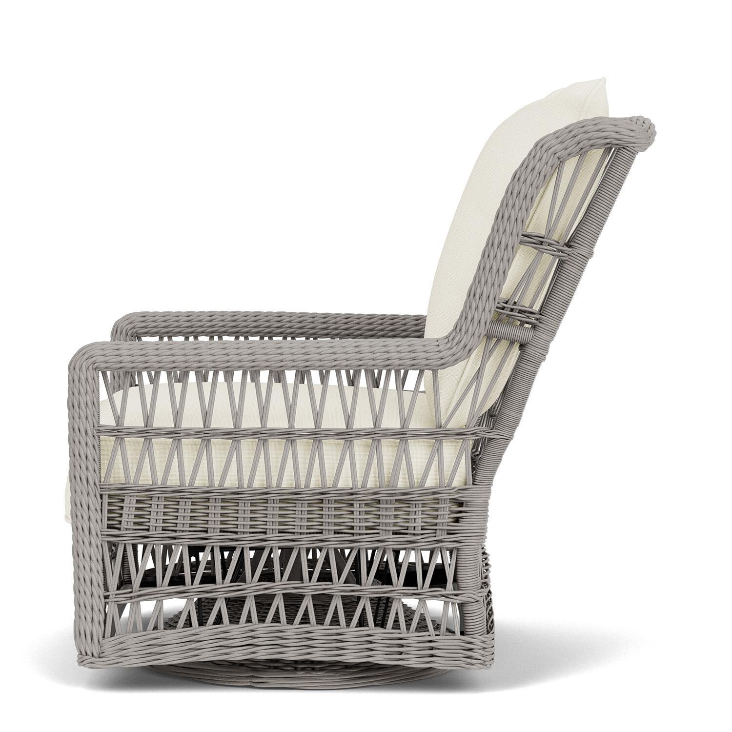 Lloyd Flanders Mackinac High Back Swivel Glider Lounge Chair in Putty Finish with Sailcloth Salt Fabric - Left Side thumbnail