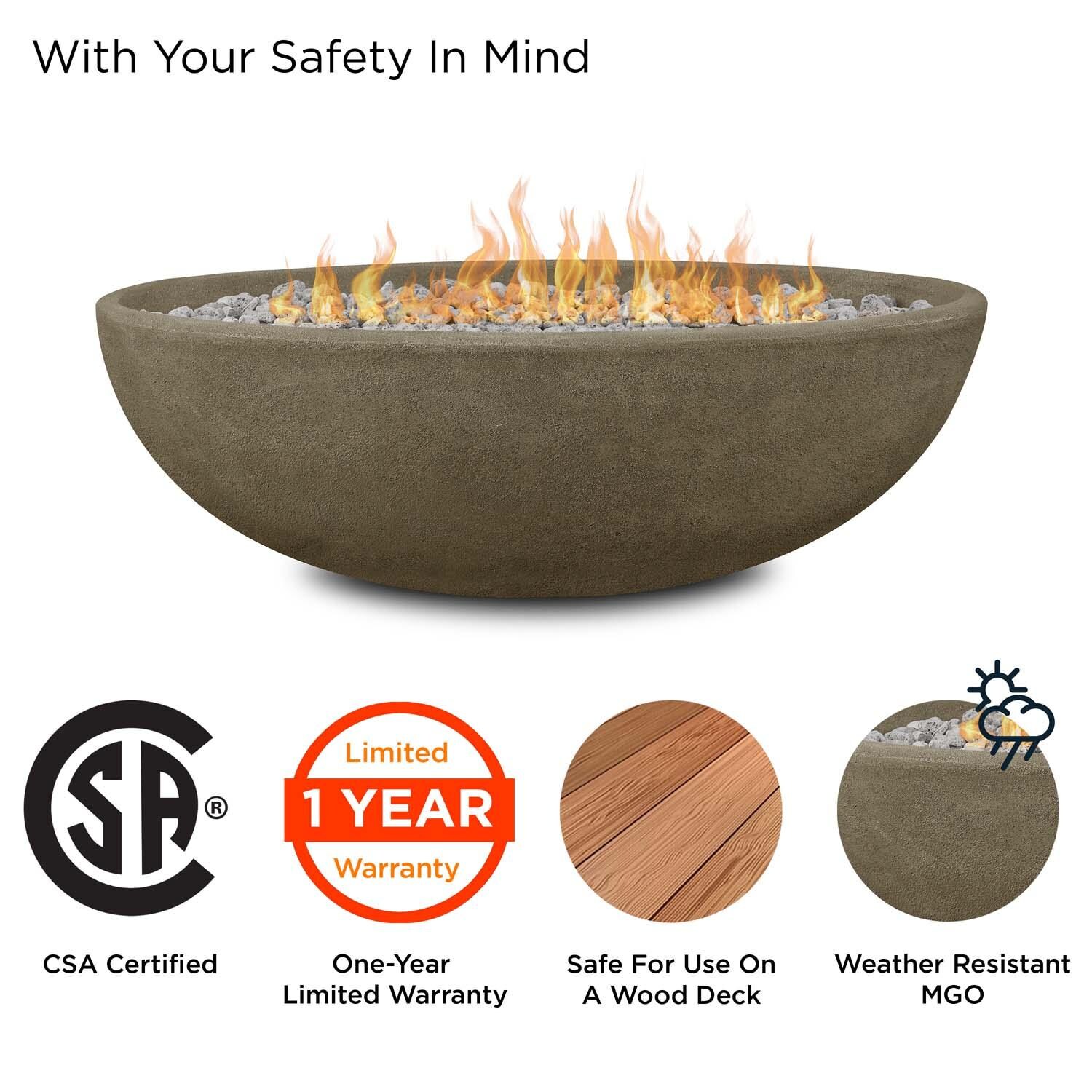 Creekwood 48 Inch Oval MGO Propane Fire Bowl in Glacier Gray by Lakeview Outdoor Designs - Safety thumbnail