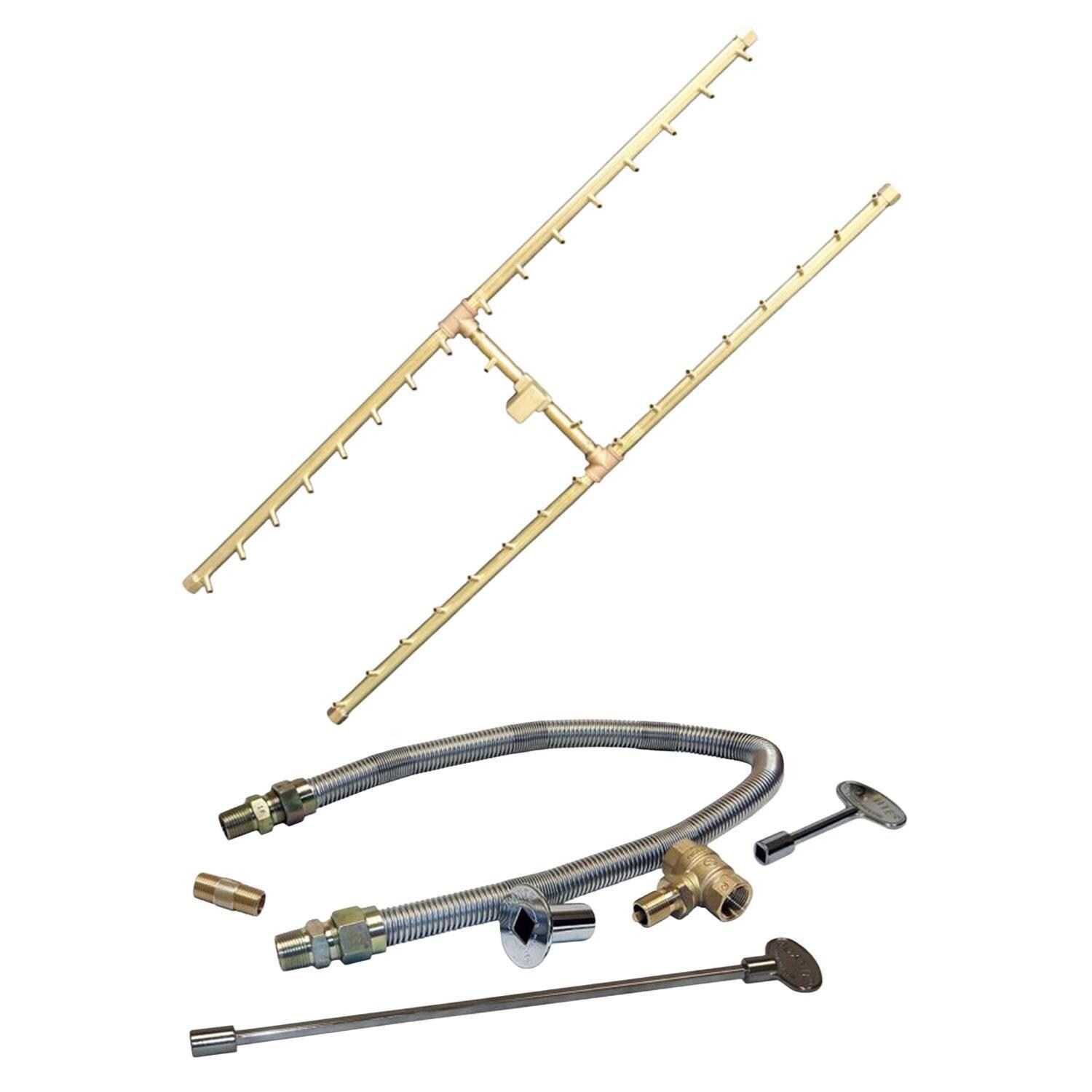 Warming Trends 48 X 14 H-Style Brass Natural Gas/Propane Burner w/ 62 X 25-in Plate & Double Flex Line Kit