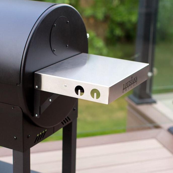 Louisiana Grills Front / Side Stainless Steel Shelf Kit - Mounted to Grill (Pictured With Grill - Not Included) thumbnail