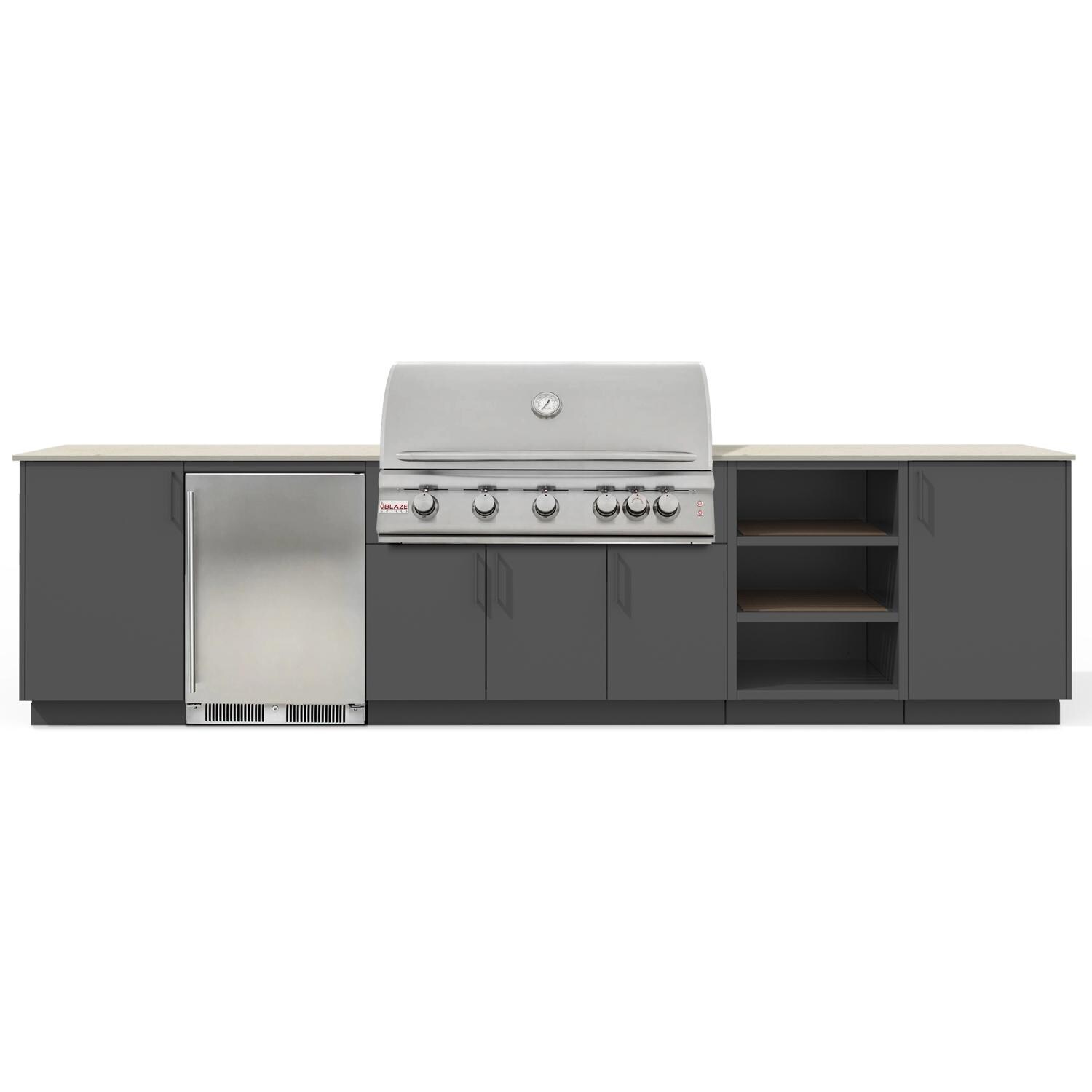 Urban Bonfire B-Ta - ga-40-Blaze-Danae-Anthracite Ta - ga 40 Outdoor Kitchen w/ Blaze Premium LTE Propane Grill, Refrigerator, Danae Countertop & Anthracite Finish - White Background thumbnail