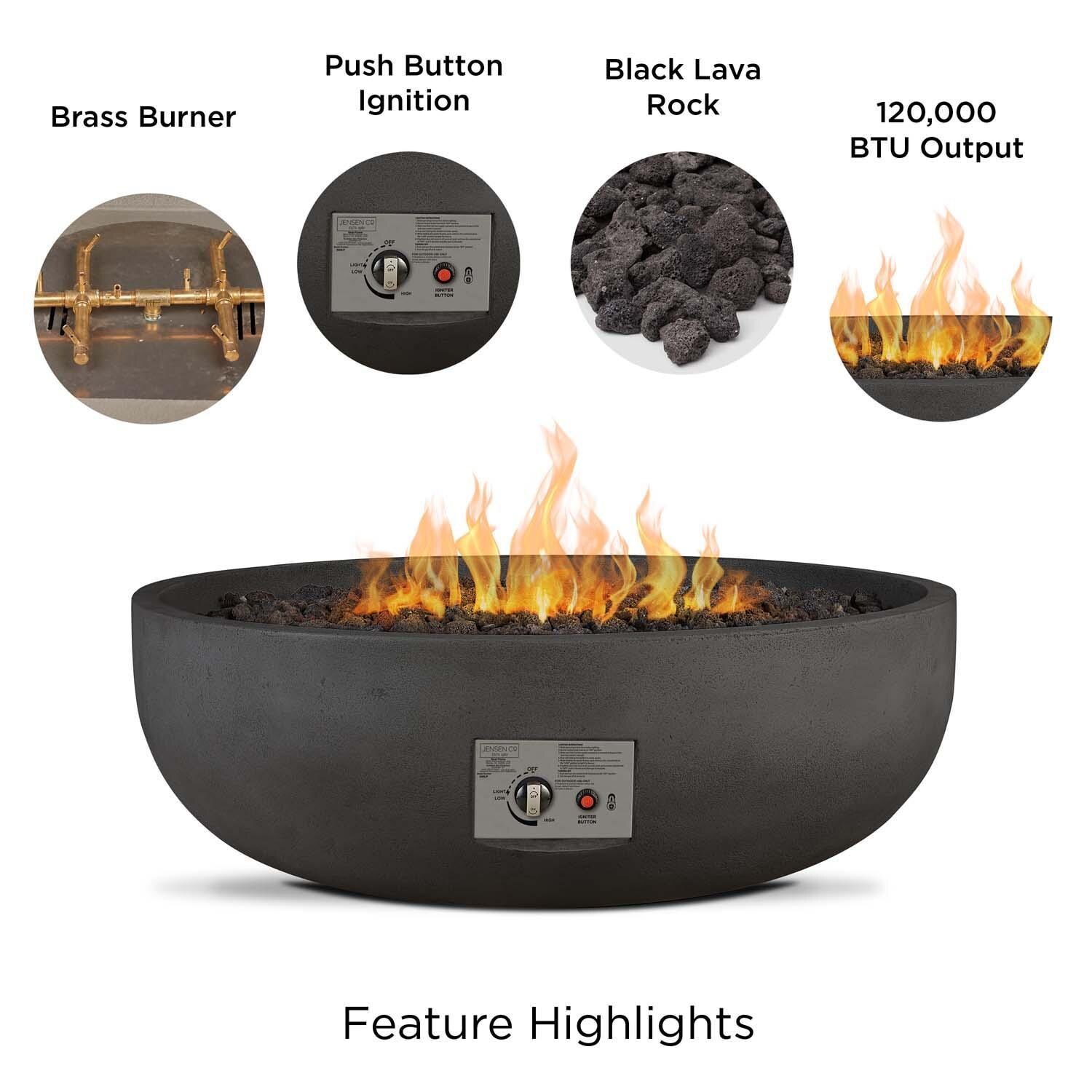 Grand Lake 38 Inch Round Concrete Propane Fire Bowl in Gray by BBQGuys Signature - Features thumbnail