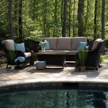 Sycamore 4 Piece Wicker Deep Seating Set W/ Sunbrella Canvas Heather Beige Cushions by Canopy Home and Garden image