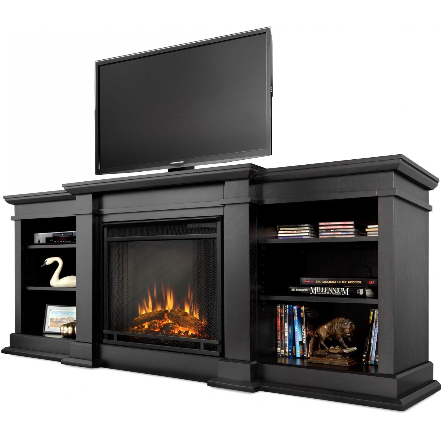 Fireplace electric flame inch fresno console fireplaces bbqguys Electric fireplace with media center