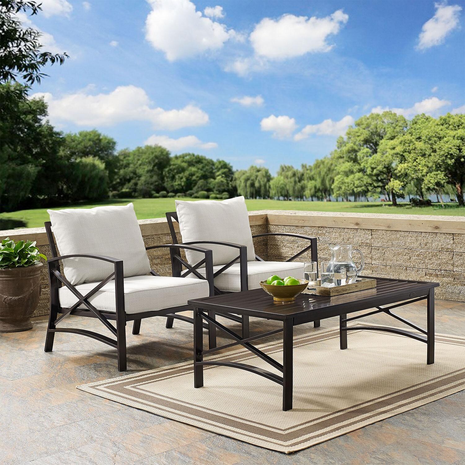 Ultimate Patio UP-82245BZ-OL 3Pc Outdoor Chair Set in Oatmeal - Different Angle - Lifestyle thumbnail