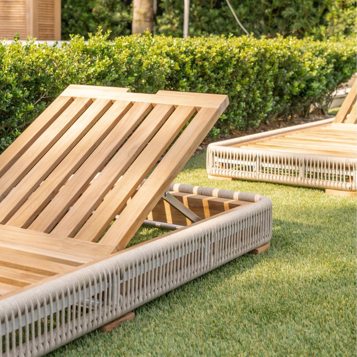 Teak + Table Breeze Olefin Rope & Teak Patio Chaise Lounge in Dune/Sand - Frame - Lifestyle thumbnail