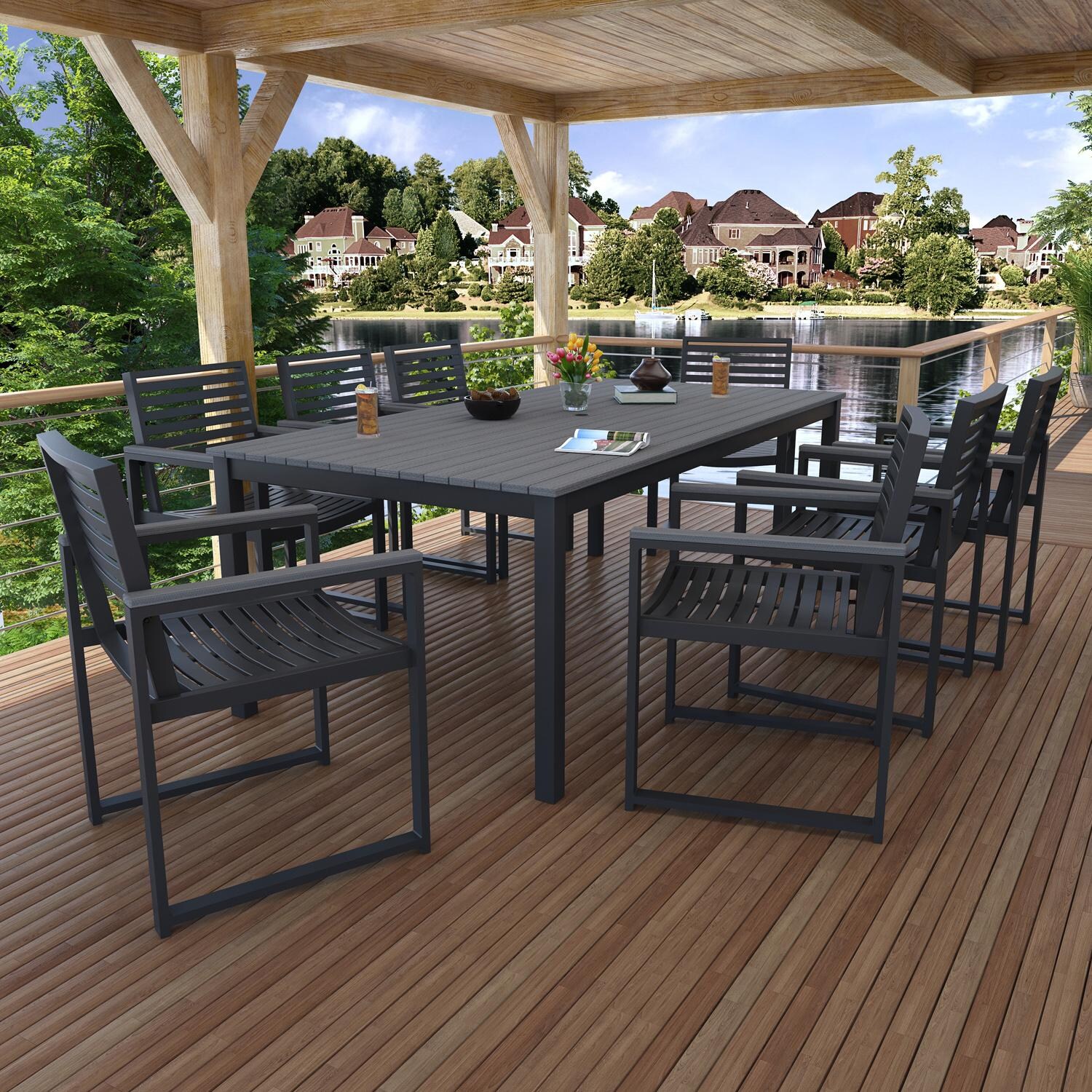 Cashmire View 9 Pc Aluminum Dining Set in Coastal Gray by Lakeview Outdoor Designs