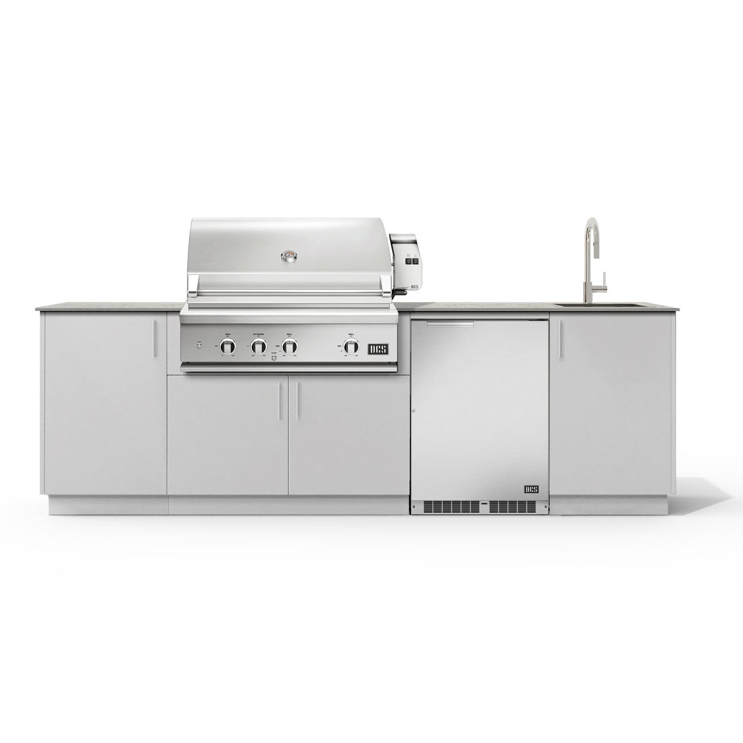 Urban Bonfire Cove 36 Outdoor Kitchen w/ DCS Propane Grill, Sink, Refrigerator, Keon Dekton Countertop & Chantilly Finish - B-Cove-36-DCS-Keon-Chantilly