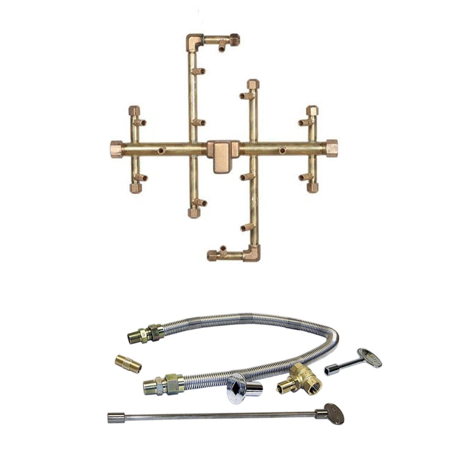 Warming Trends 13 1/2 X 13 1/2 CROSSFIRE Brass Natural Gas/Propane Burner & Flex Line Kit - White Background thumbnail