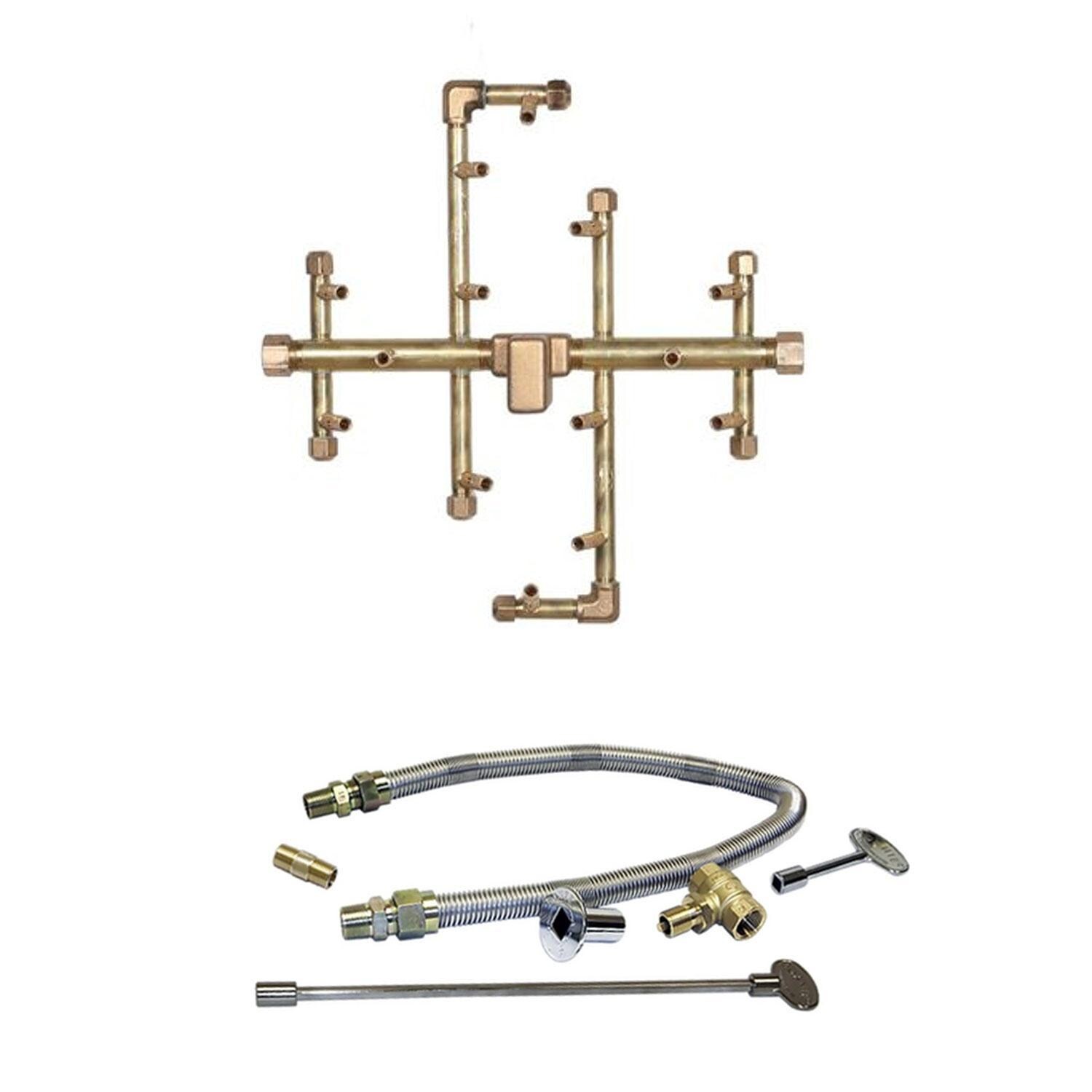 Warming Trends 13 1/2 X 13 1/2 CROSSFIRE Brass Natural Gas/Propane Burner & Flex Line Kit - White Background thumbnail