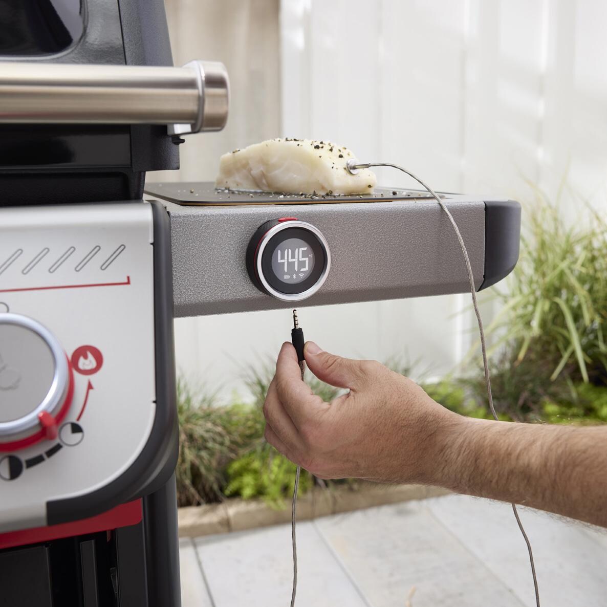 Weber Spirit EX-425C Smart Propane Gas Grill - Black - 1502070 - Plugging in Food Probe - Lifestyle thumbnail