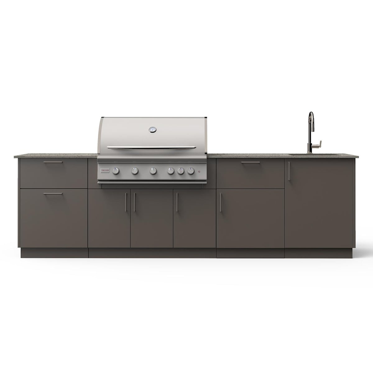 Blaze Sunset 10-Ft Outdoor Kitchen Island w/ 40" LTE+ Propane Grill, Sink in Gunmetal w/ Keon Countertop - B-SNST40-GUN-KEON-LP