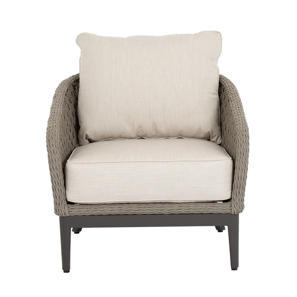 Sunset West - 4501-21-57005 - Marbella Rope & Aluminum Patio Club Chair W/ Sunbrella Echo Ash Cushions - Front View - White Background thumbnail