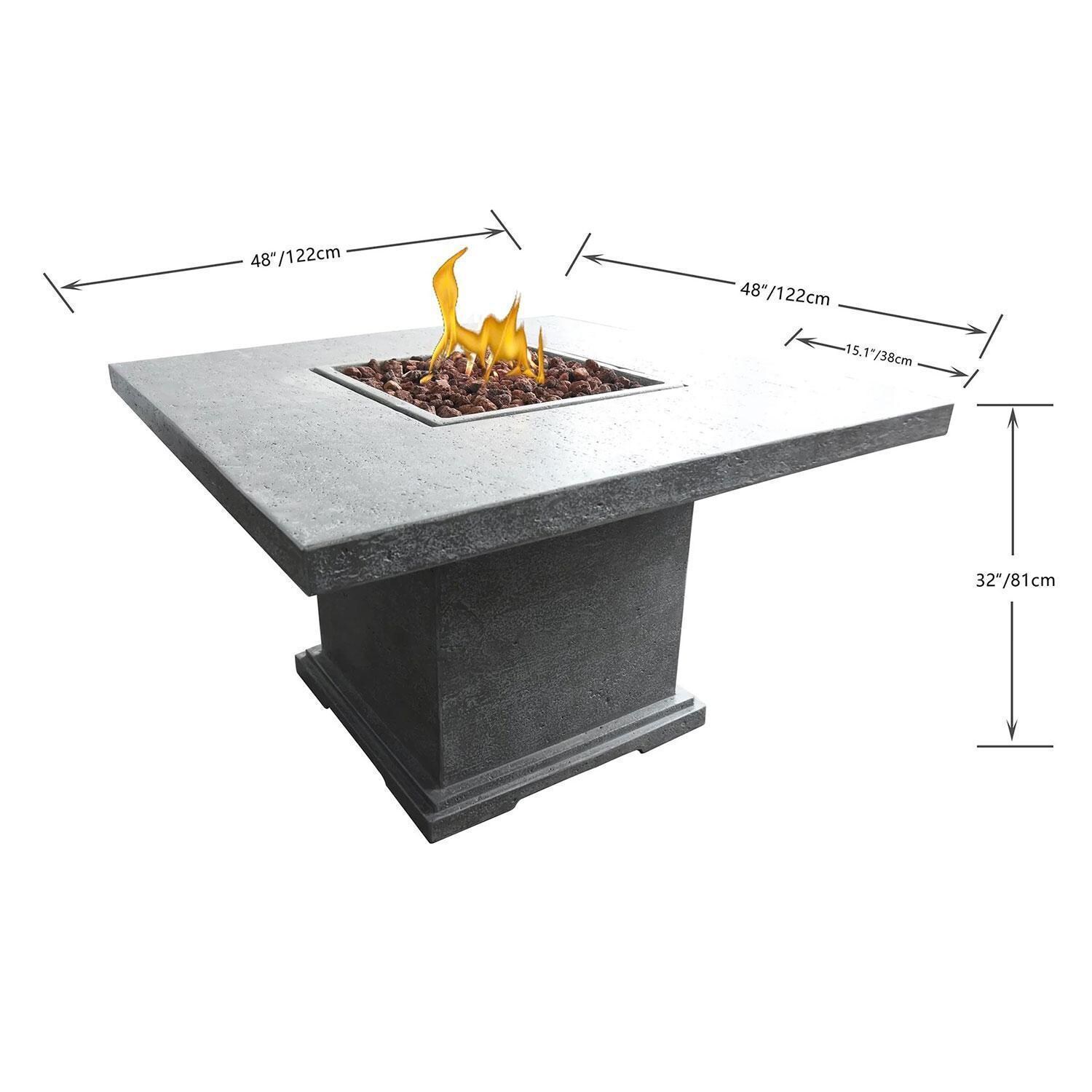 Elementi Birmingham 48-Inch Square Propane Dining Fire Table - Light Gray - OFG202LG-LP - Dimensional thumbnail
