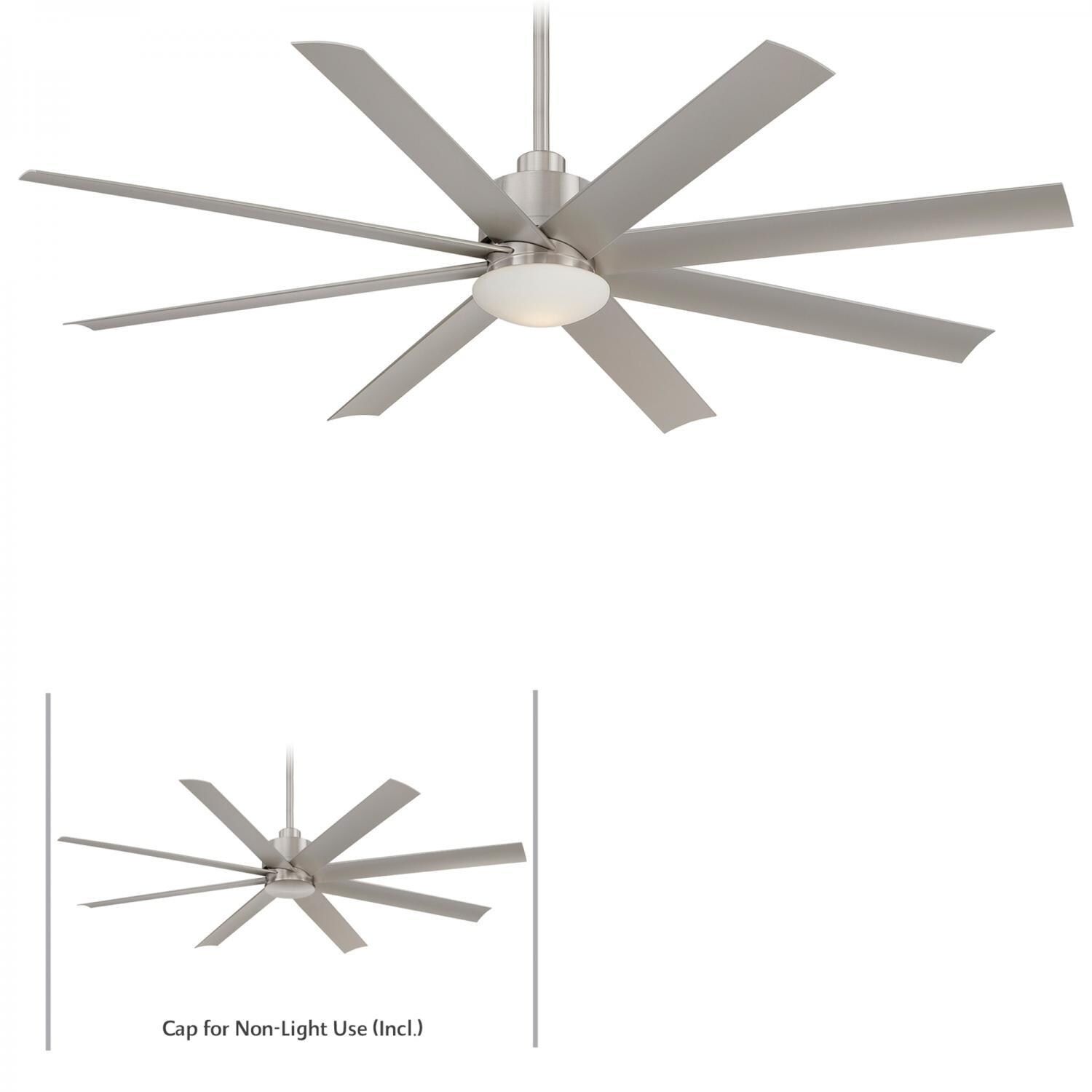 Minka-Aire F888L-BNW Slipstream 65-Inch 8-Blade LED Ceiling Fan in Brushed Nickel Wet Finish w/ Silver Blades & Etched Opal Glass thumbnail