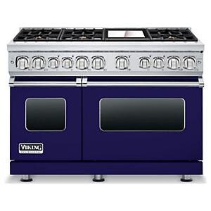 Viking Professional 7 Series 48-Inch 6 Burner Natural Gas Dual Fuel Range With Griddle - Cobalt Blue - VDR7486GCB thumbnail