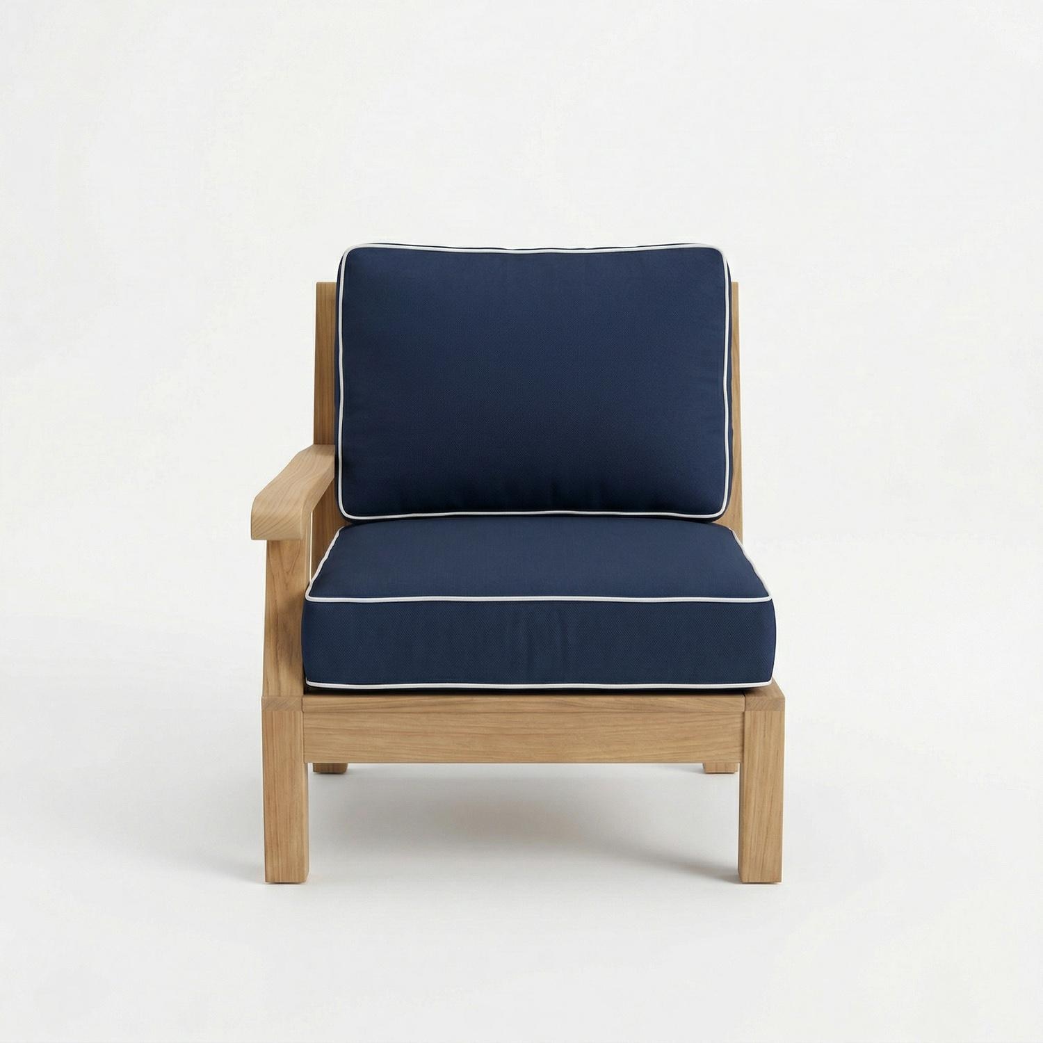 Royal Teak Collection Miami Teak Left Arm Chair w/ Sunbrella Cushions in Canvas Navy by - MIA1LN