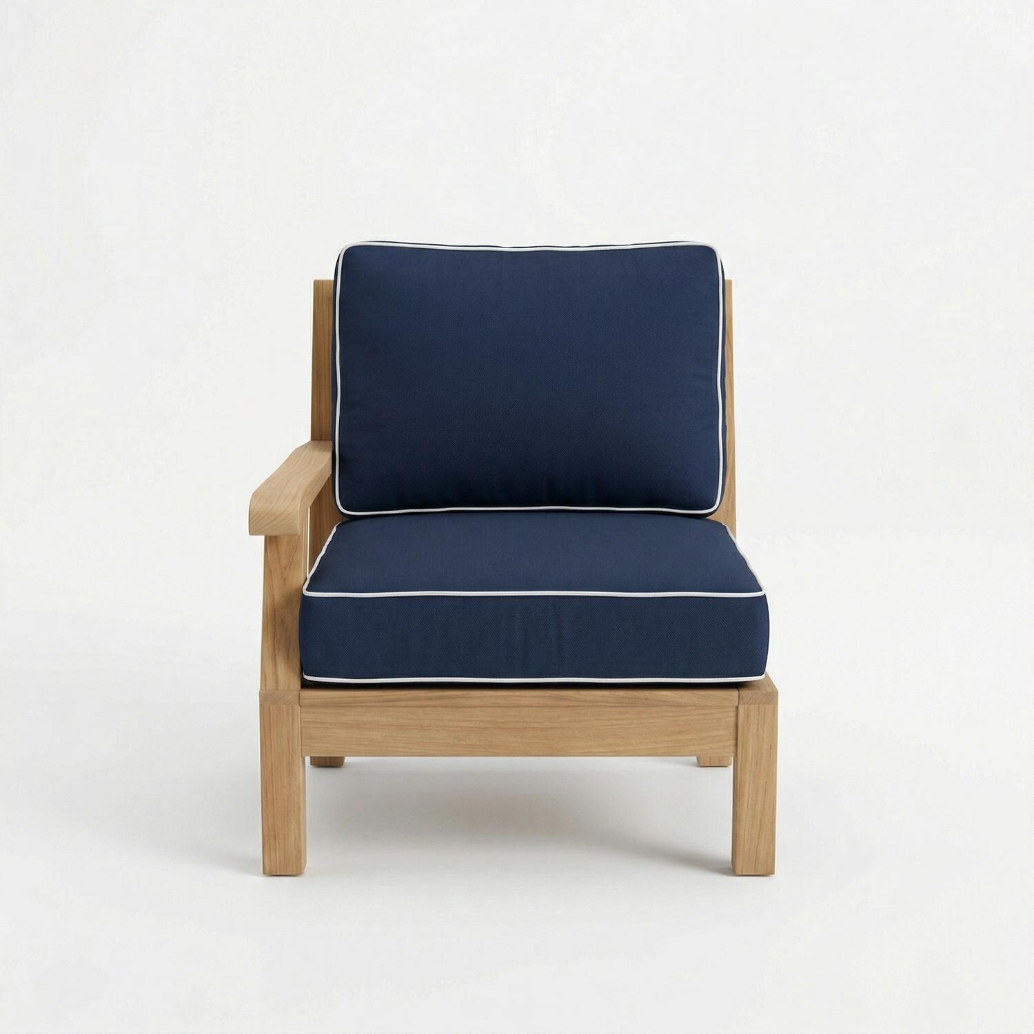 Royal Teak Collection MIA1LN Miami Teak Left Arm Chair w/ Sunbrella Cushions in Canvas Navy - Left Arm Chair - White Background thumbnail