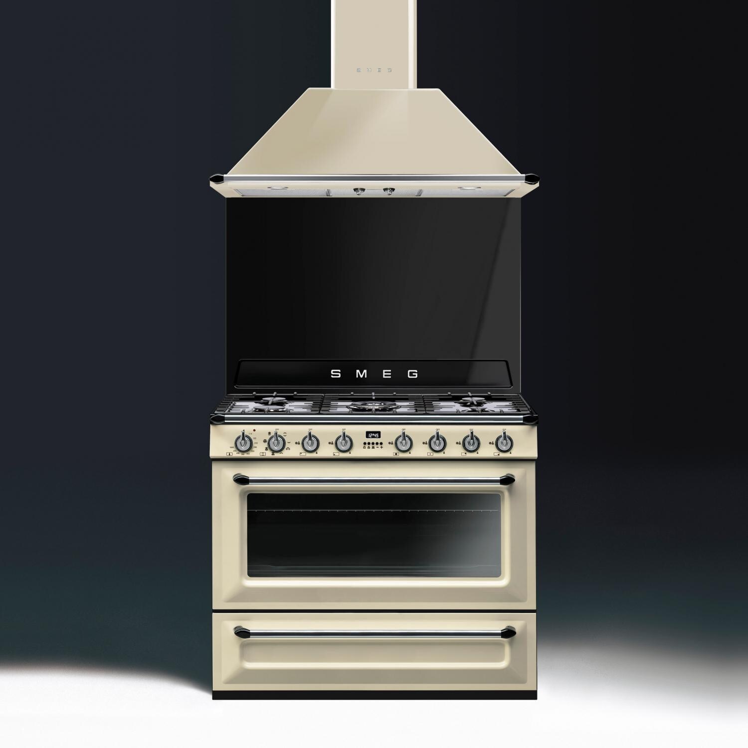 SMEG Victoria 36-Inch 5-Burner Cream Dual Fuel Range - TRU90P Shown with Hood (Sold Separately) thumbnail