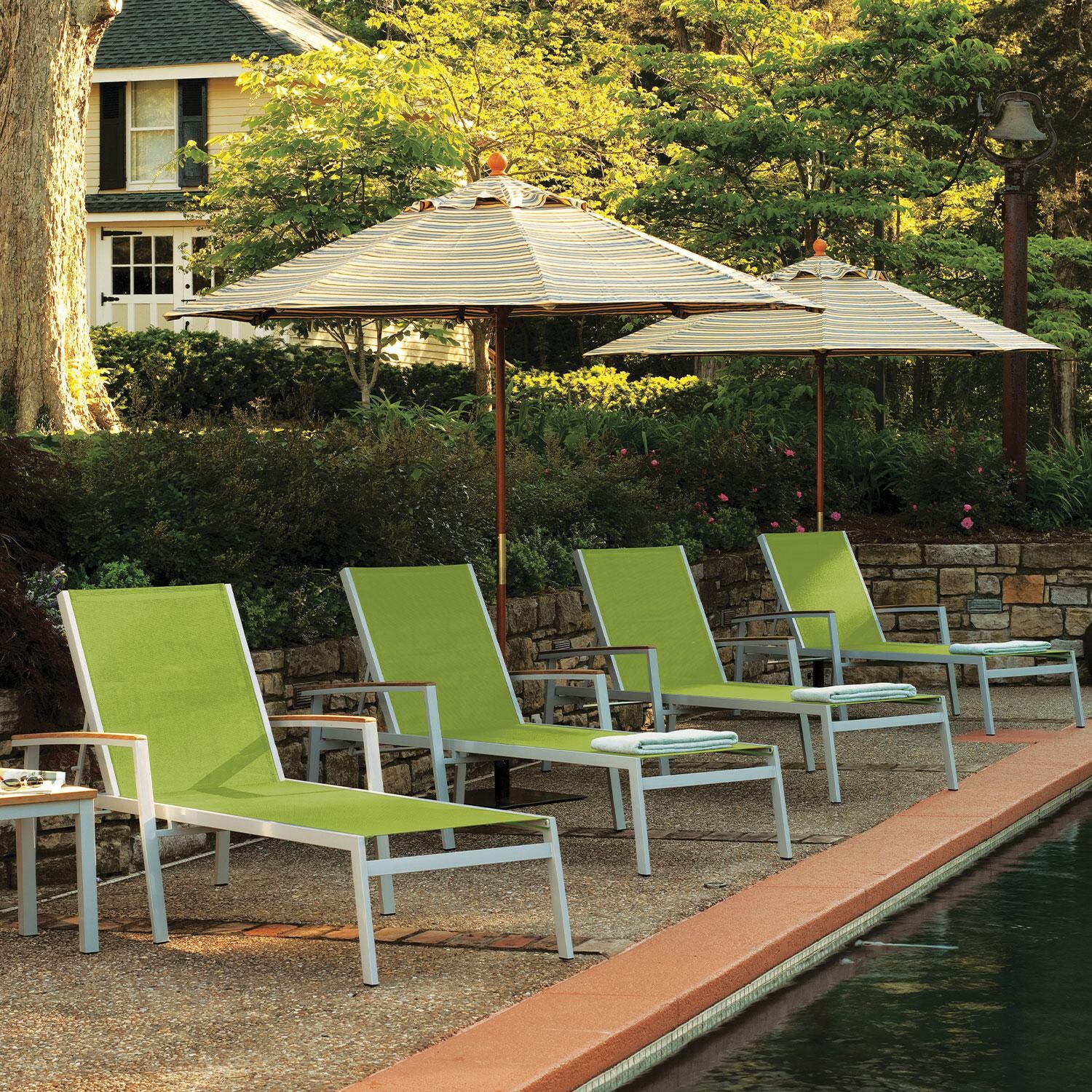 Travira 8 Pc Powder-Coated Aluminum Chaise Lounge Set in Go Green/Natural/Flint By Oxford Garden - Lifestyle thumbnail
