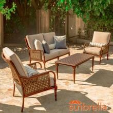 Arabella 4 Piece Aluminum Patio Conversation Set W/ Loveseat, 2 Club Chairs & Sunbrella Cast Ash Cushions By Lakeview Outdoor Designs image