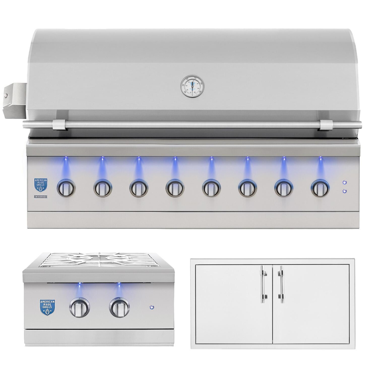 American Made Grills Encore 54-Inch Hybrid Grill 3-Piece Propane Gas Outdoor Kitchen Package - ENC54-LP-3PC-PROMO - Grill Power Burner and Door Combo - White Background thumbnail