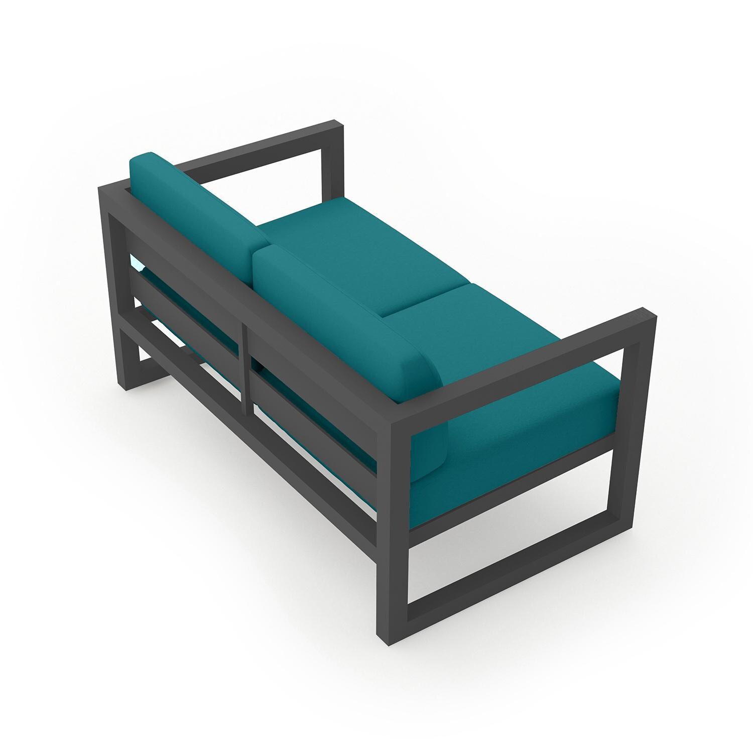 Misty Cove 2 Person Loveseat in Slate w/Spectrum Peacock Cushions by Lakeview - Back Angle View - White Background thumbnail