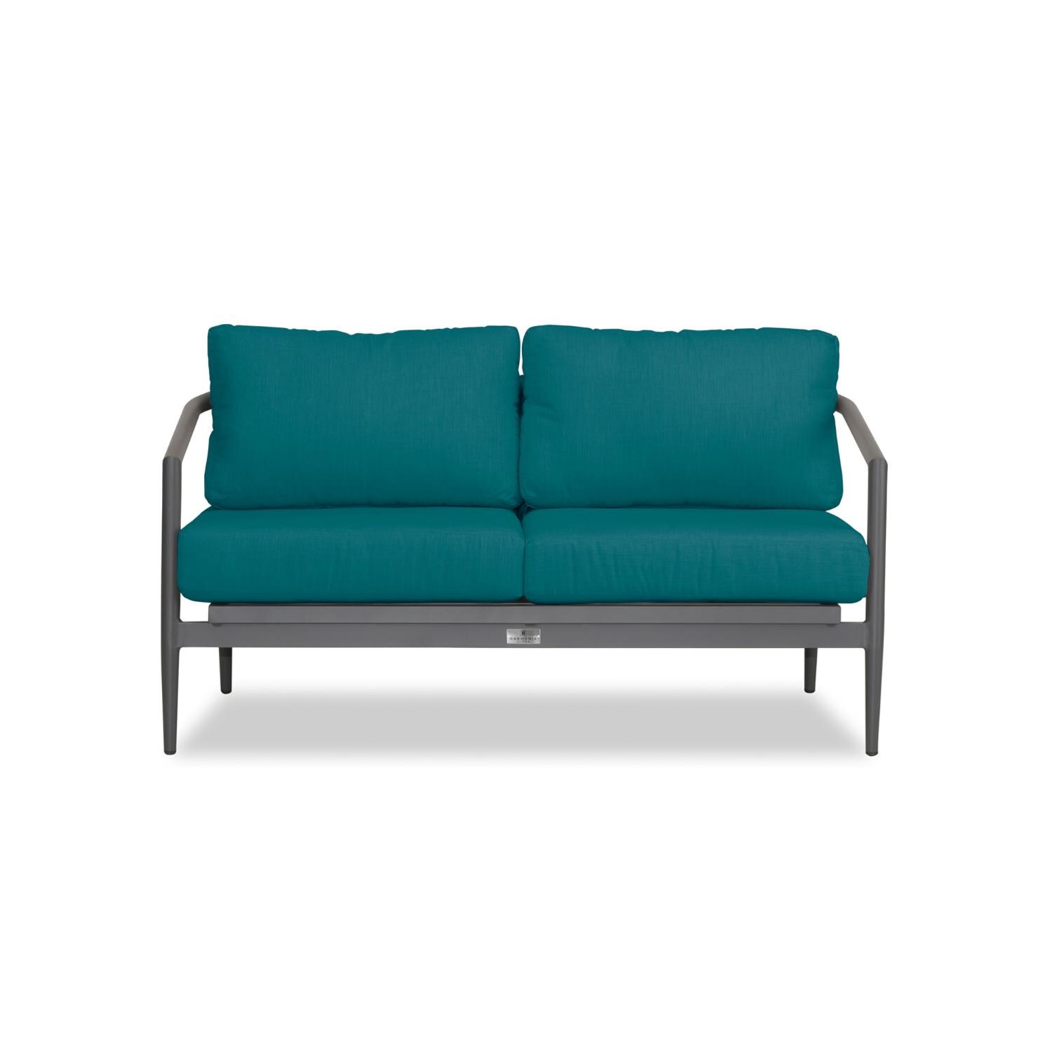 Lakeview Midnight Cove 2 Person Aluminum Loveseat in Slate/Pebble Gray/Spectrum Peacock - White Background thumbnail