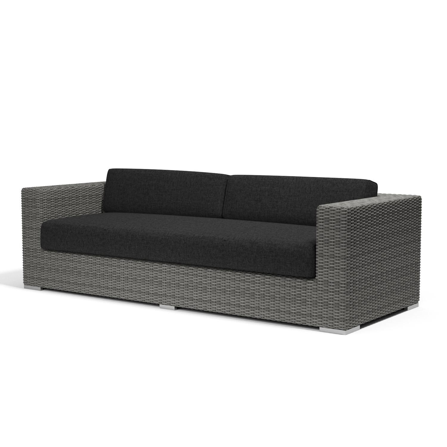 Sunset West - 1802-23-48085 - Emerald II Resin Wicker Patio Sofa W/ Sunbrella Spectrum Carbon Cushions thumbnail