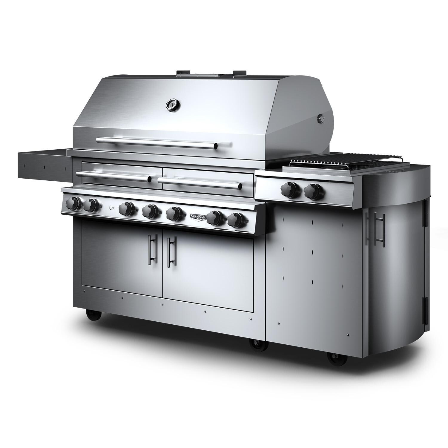 Kalamazoo K1000HS Freestanding Hybrid Fire Grill w/ Side Burner - Bulk Propane - Marine Grade - Angled Left - White Background thumbnail