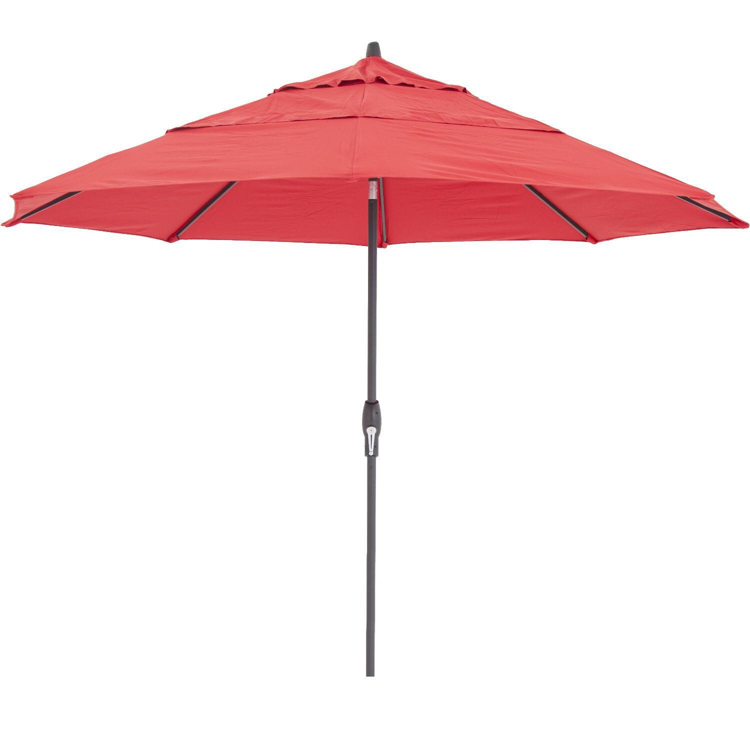 Treasure Garden 11 Ft. Octagonal Aluminum Auto Tilt Patio Umbrella W/ Crank Lift - Black Frame / Sunbrella Jockey Red Canopy thumbnail