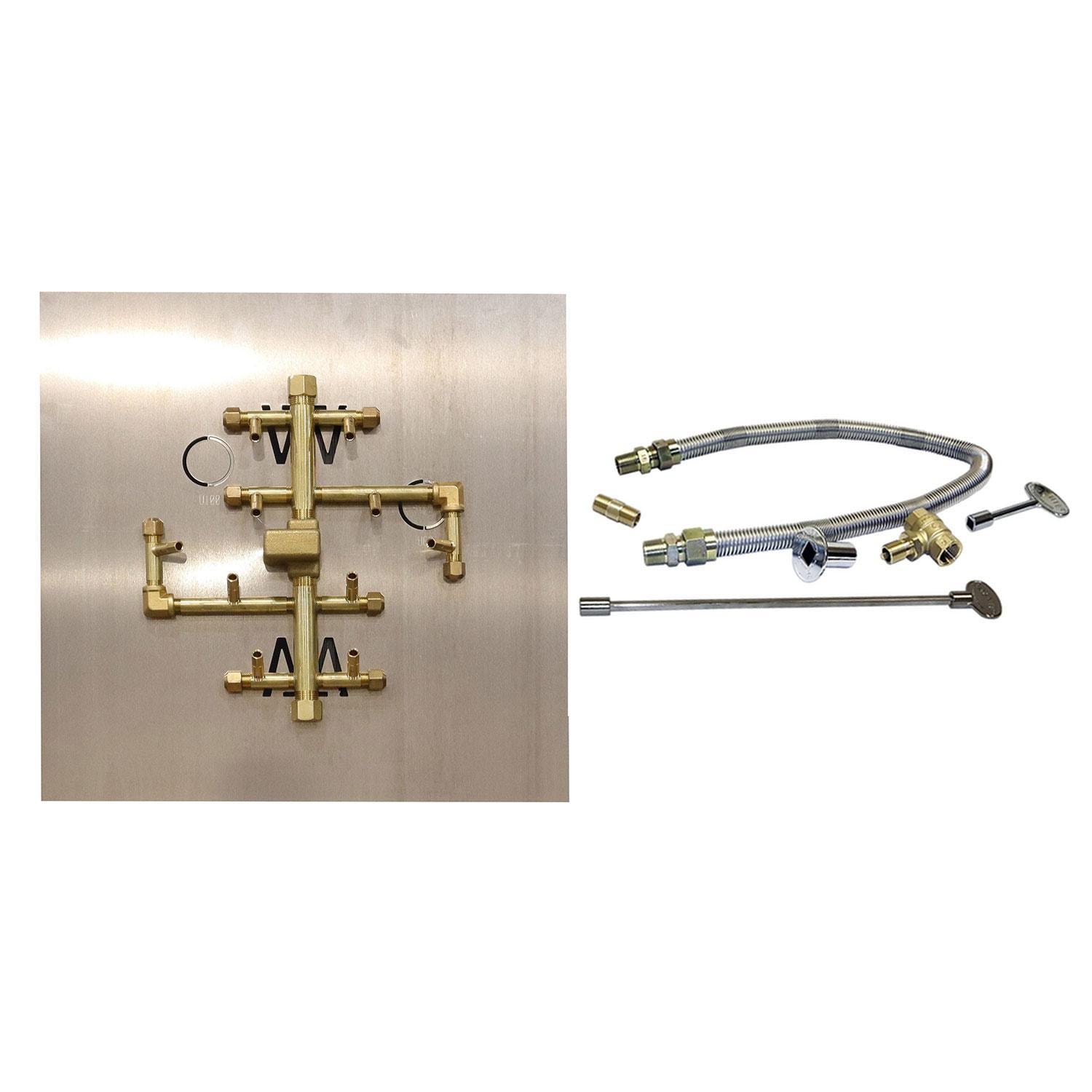 Warming Trends 11 3/4 X 10 1/2 CROSSFIRE Brass Natural Gas/Propane Burner w/ 24-in Square Plate & Flex Line Kit