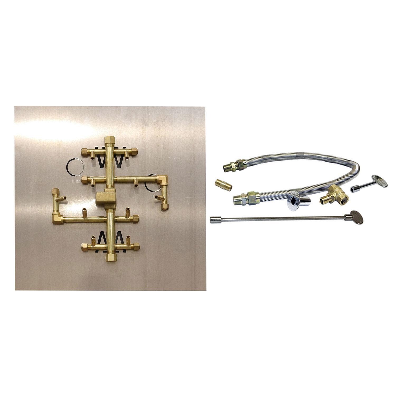 Warming Trends 11 3/4 X 10 1/2 CROSSFIRE Brass Natural Gas/Propane Burner w/ 24-in Square Plate & Flex Line Kit