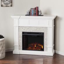 Southern Enterprises Merrimack 45-Inch Electric Fireplace Convertible Mantel - Fresh White W/ Rustic White Faux Stone - FE9638