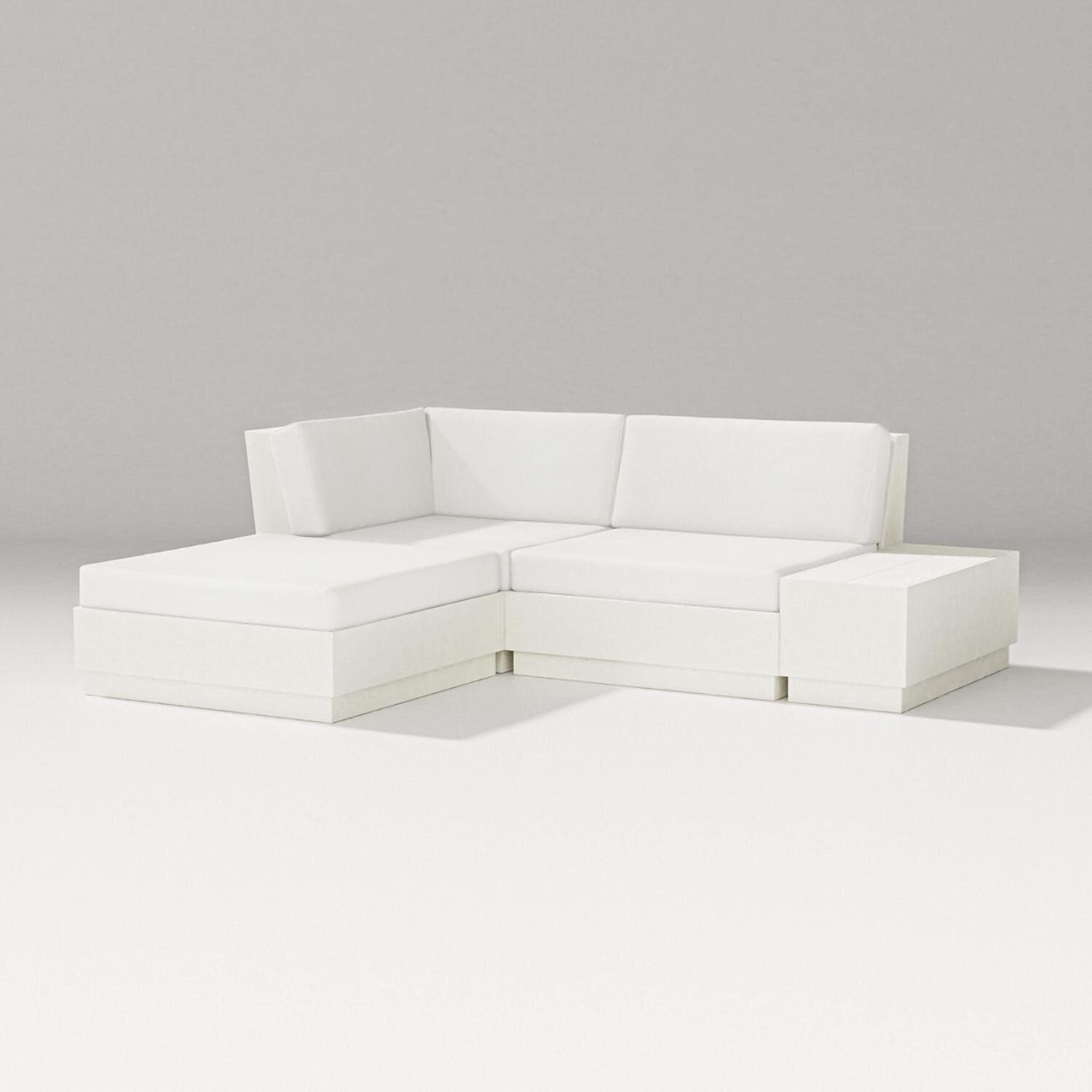 Elevate 4 Pc Recycled Plastic Sectional Loveseat w/ Chaise Lounge Seating Set in Vintage White/Natural Linen By PW Designer Series