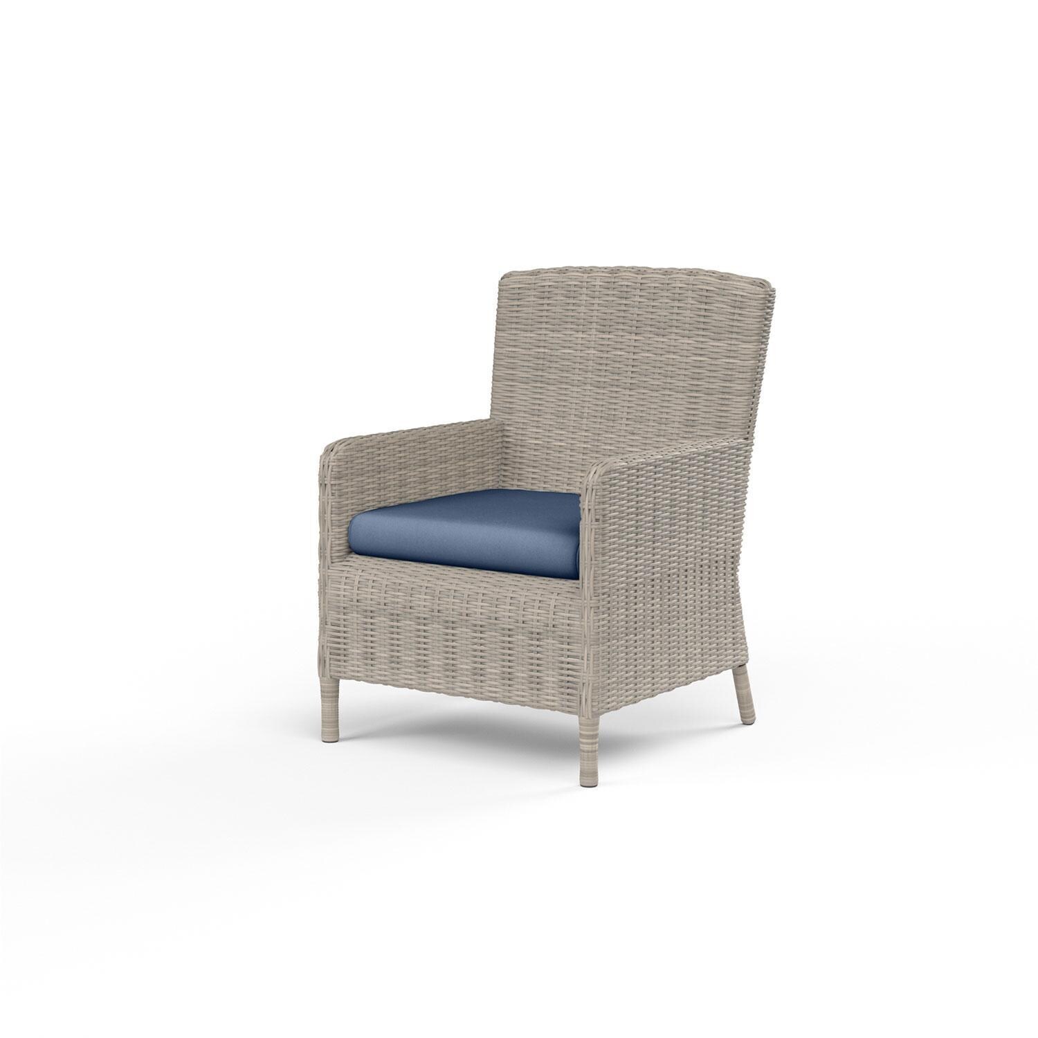 Manhattan Wicker Patio Dining Chair in Spectrum Indigo w/ Self Welt By Sunset West - Display - White Background thumbnail