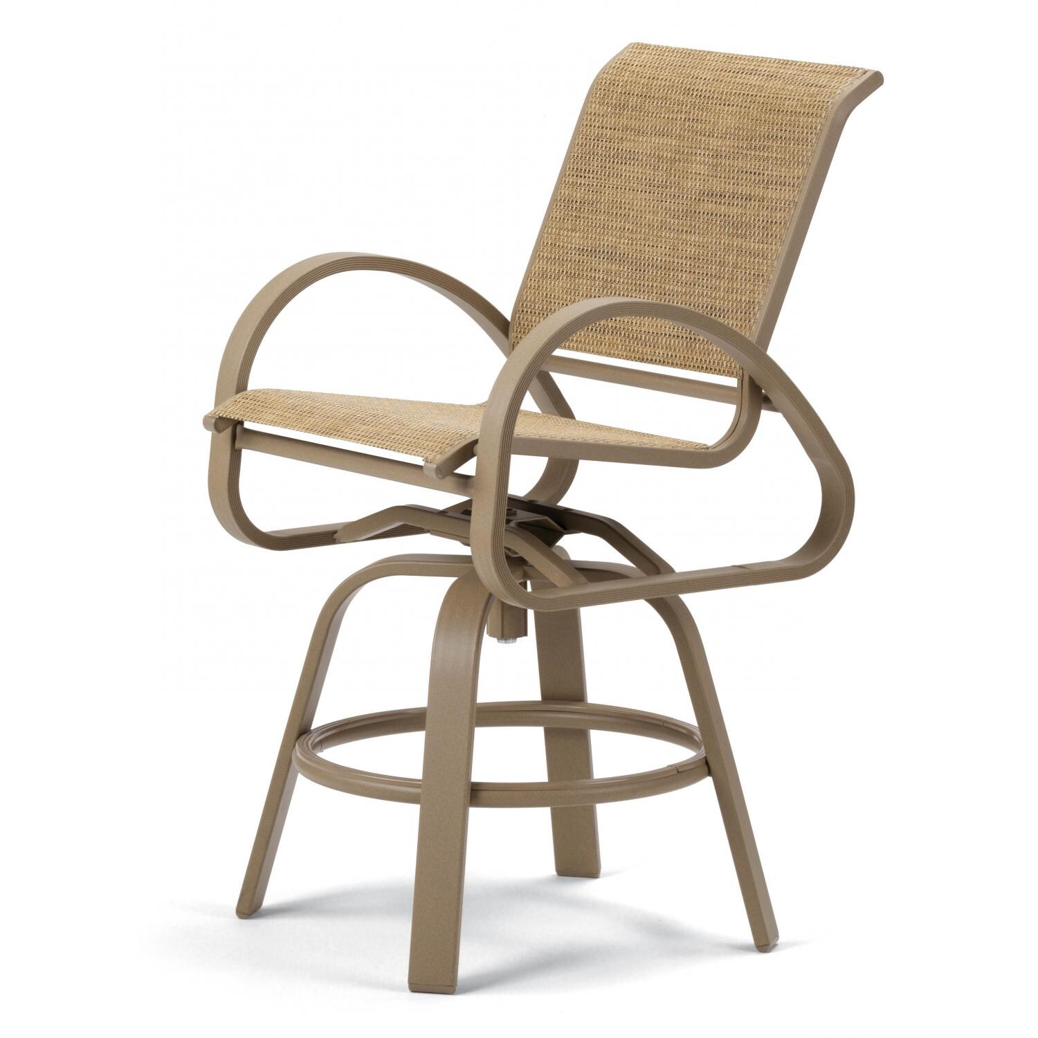 Aruba II Aluminum Outdoor Counter Height Swivel Bar Stool With Sling Seating By Telescope Casual - Textured Desert/Hickory