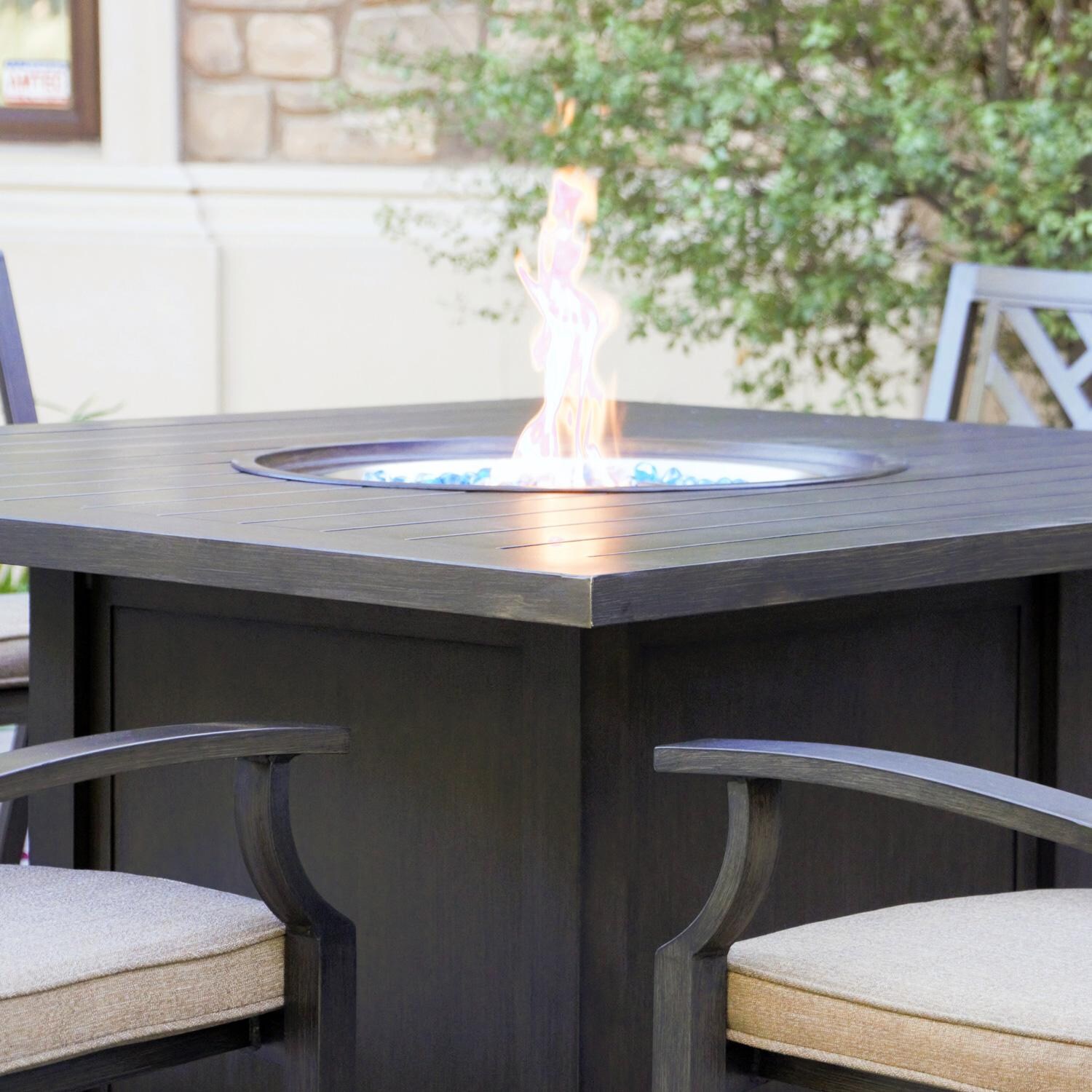 Darlee Brooklyn 60-Inch Aluminum Patio Square Propane Fire Pit Dining Table - Fire Pit Table Flames thumbnail