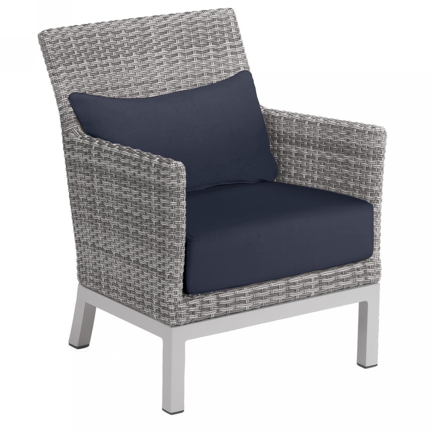 Argento Wicker Patio Club Chair W/ Midnight Blue Cushion and Lumbar Pillow thumbnail