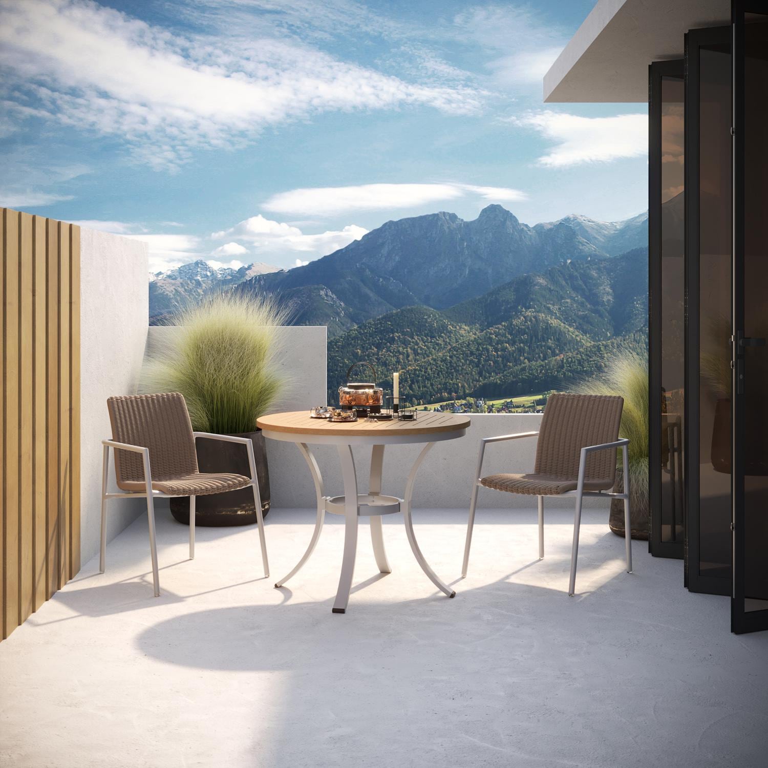 Oxford Garden Orso 2 Pc Wicker & Aluminum Dining Arm Chair in Flint/Sand - Outdoor Dining thumbnail