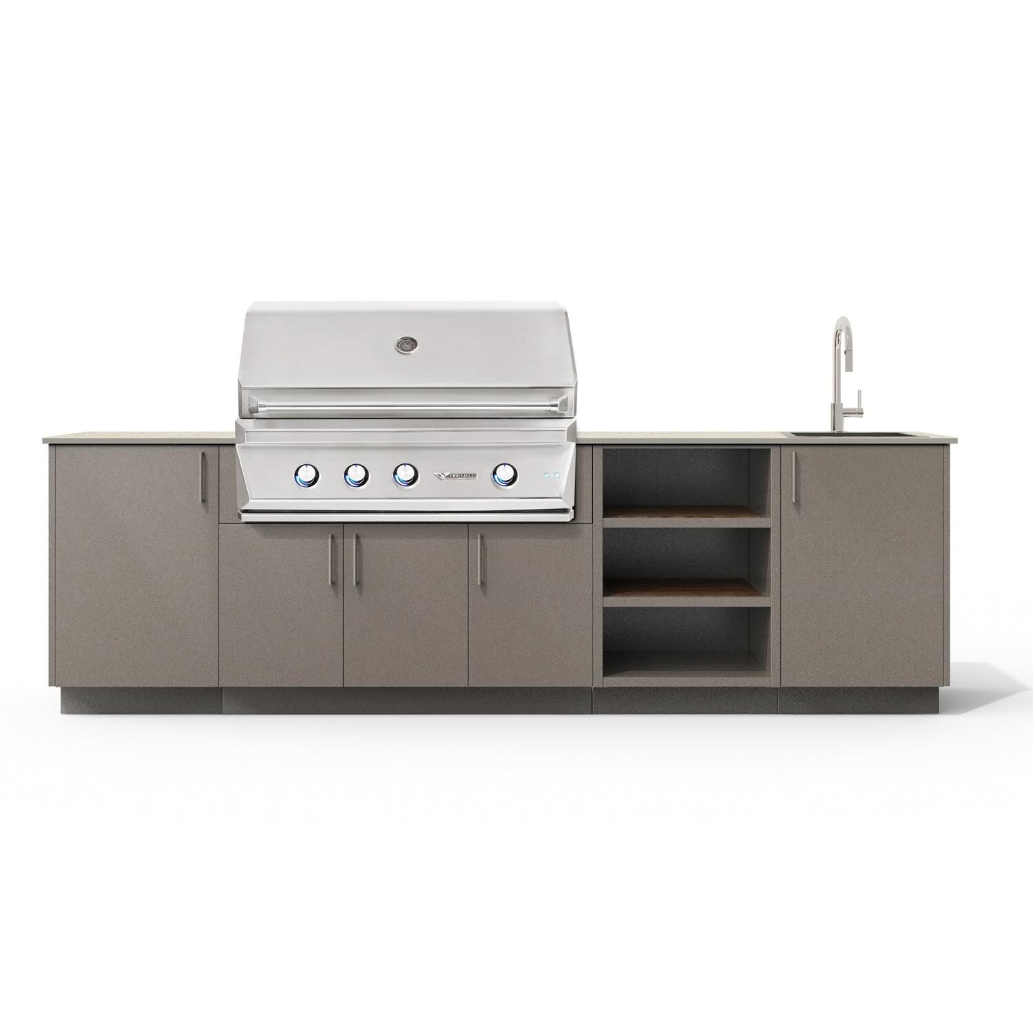 Urban Bonfire Mist 42 Outdoor Kitchen w/ Twin Eagles Natural Gas Grill, Sink, Danae Dekton Countertop & Clay Finish - B-Mist-42-TwinEagles-Danae-Clay