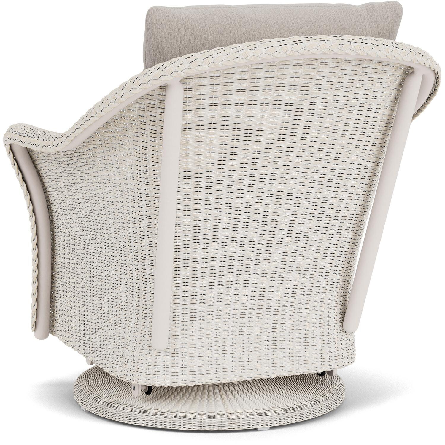 Lloyd Flanders Weekend Retreat Swivel Glider Lounge Chair in Antique White Finish W/ Remy Cloud Fabric - Back Left thumbnail