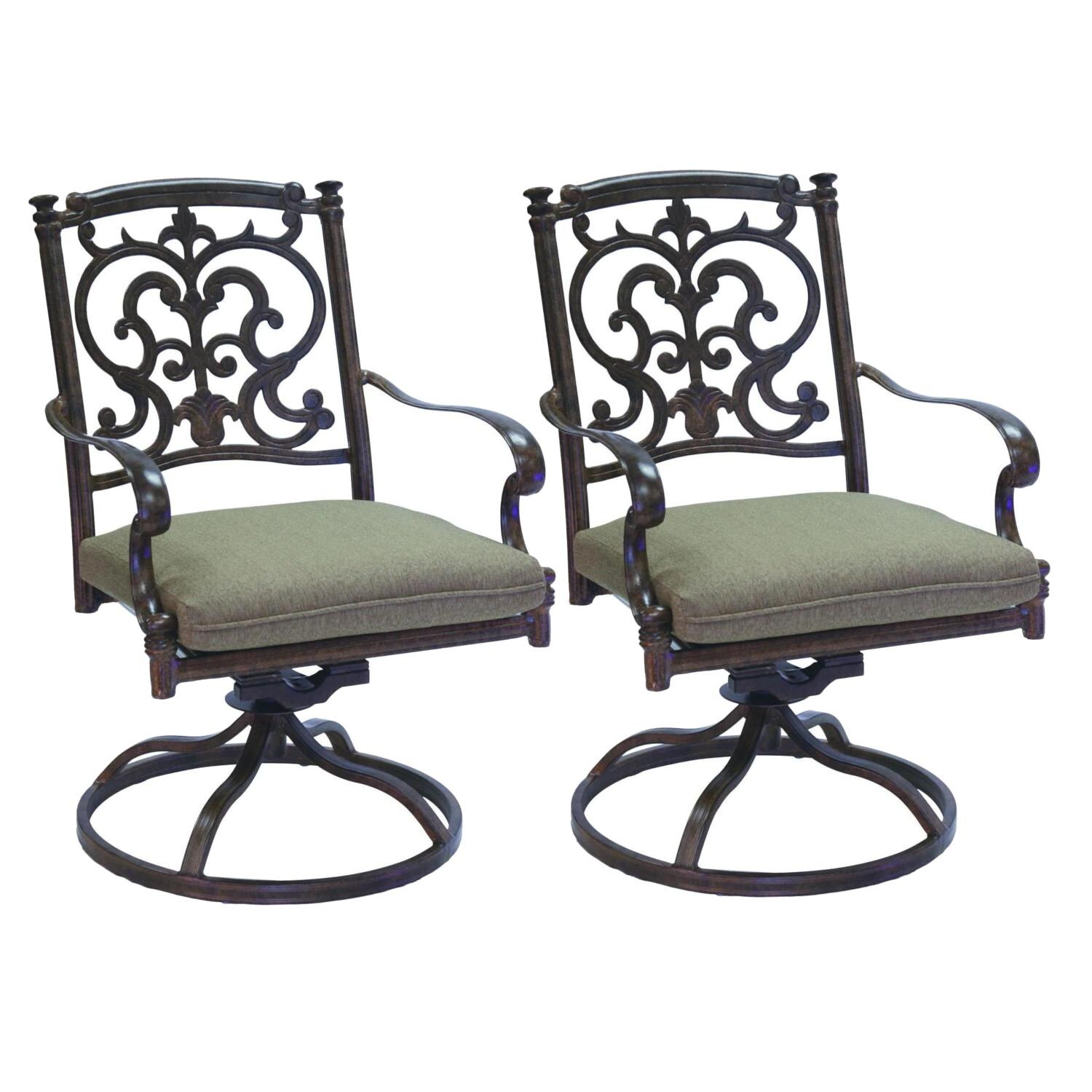Santa Barbara Cast Aluminum 2 Pc Set Swivel Rocker Dining Chair Set in Antique Bronze/Sesame by Darlee