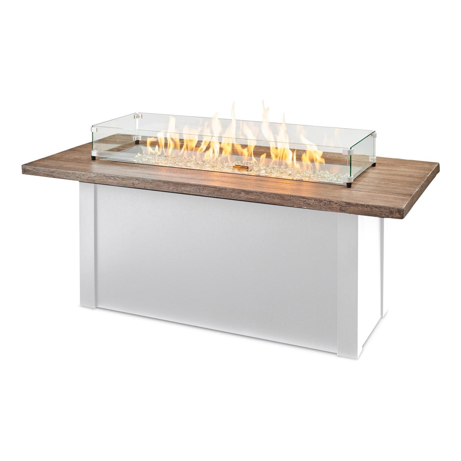 Havenwood 62 Inch Fire Pit Table W/ Driftwood Top & White Base - Flames W/ Glass - White Background thumbnail