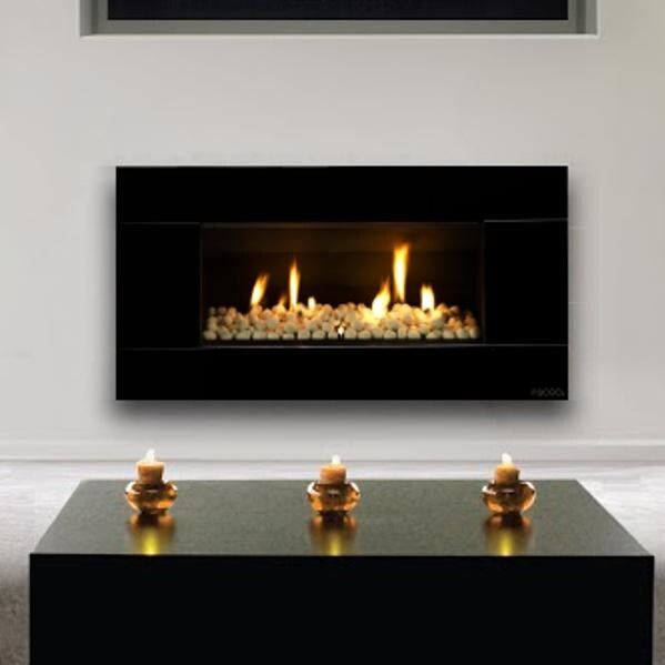 Escea ST900 Indoor Propane Fireplace - Black With White Ceramic Stones