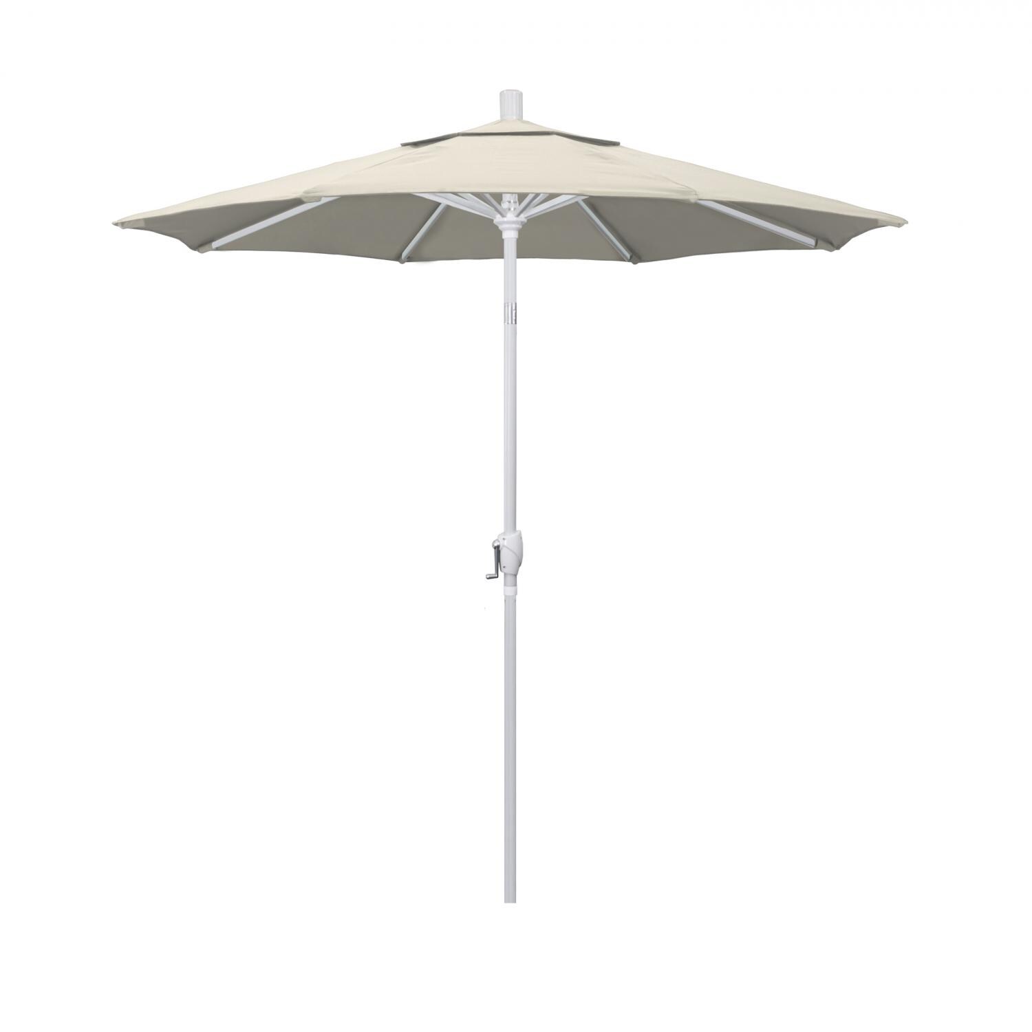 California Umbrella 7.5 Ft. Octagonal Aluminum Push Button Tilt Patio Umbrella W/ Crank Lift & Aluminum Ribs - Matted White Frame / Olefin Antique Beige Canopy