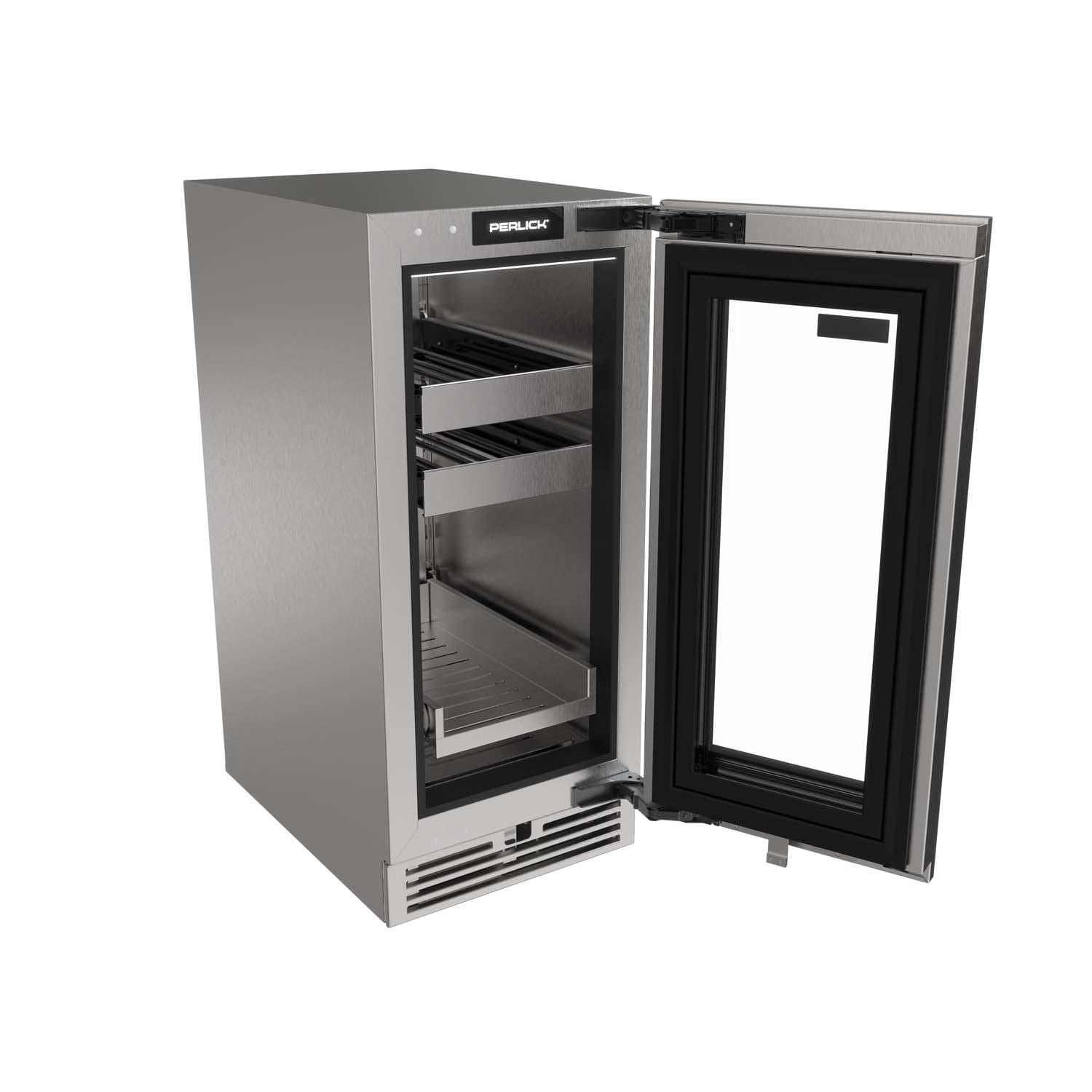 Perlick G5BC15GL G5 Luxe 15-in 2.8 Cu. Ft. Beverage Cooler w/ Panel Ready Glass Door - Door Open - White Background thumbnail